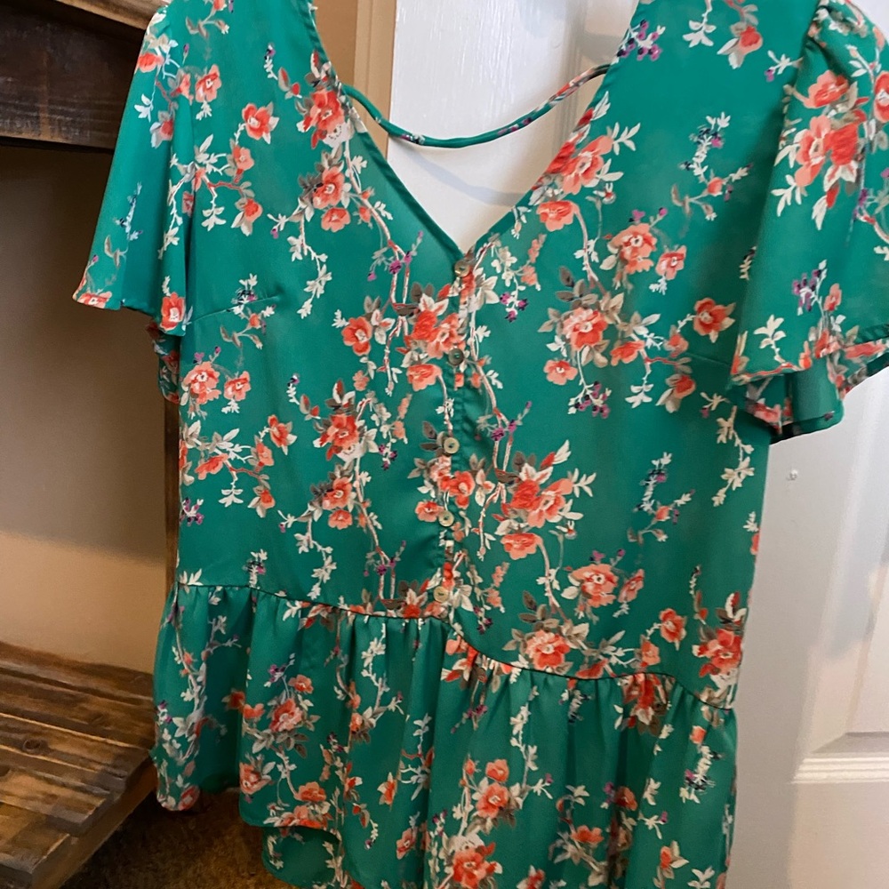 Green floral blouse